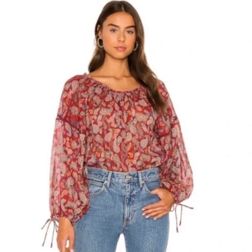 Free People Red Paisley Off-Shoulder Bodysuit - Picture 2 of 9